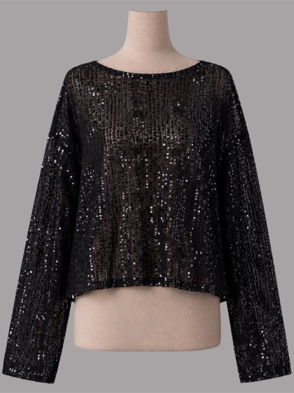 Motel Rocks Black Sequin Sheer Long Sleeve Top